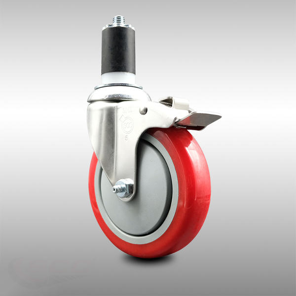 Service Caster 5 Inch 316SS Red Poly Swivel 1-5/8 Inch Expanding Stem Caster Lock Brake SCC SCC-SS316TTLEX20S514-PPUB-RED-158